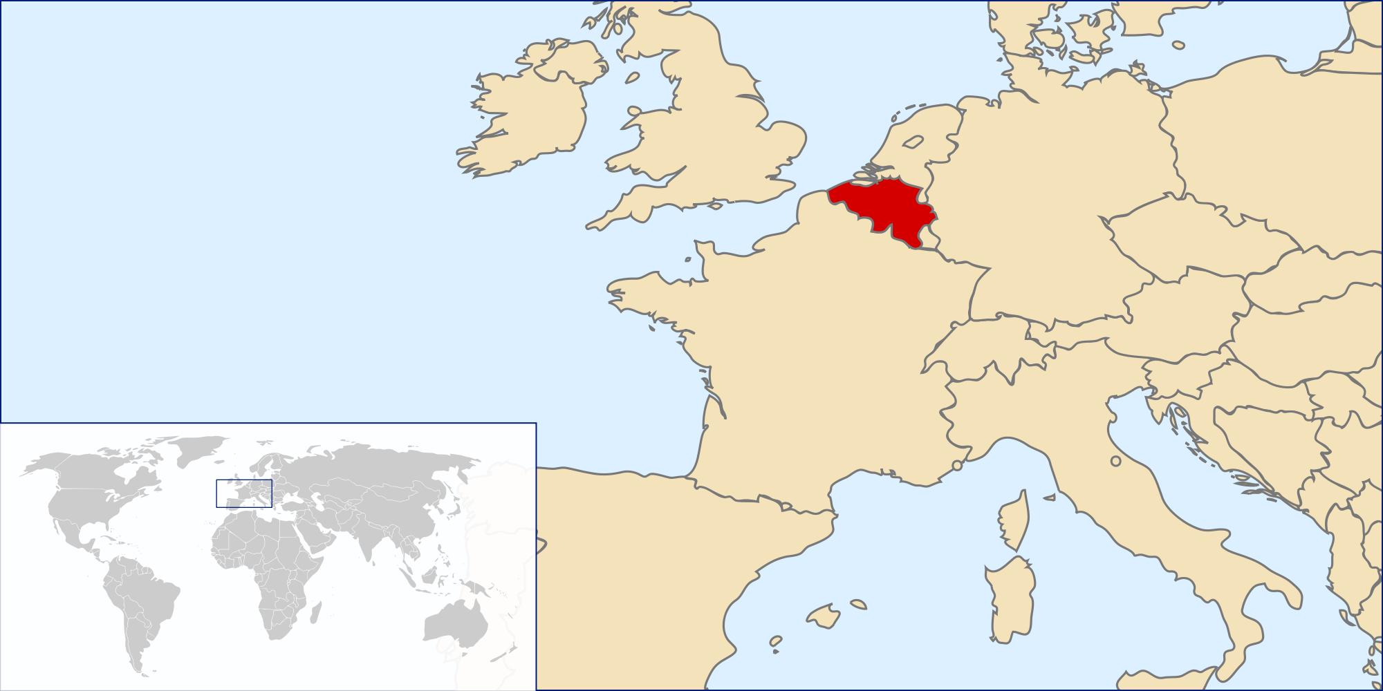 Belgija na karti svijeta - Belgija kartu karta svijeta (Zapadna Europa ...